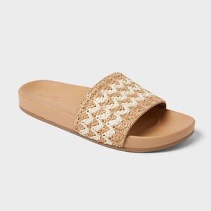Chloe Raffia Footbed Tan and Cream Slide Sandals SIZE 7 NEW IN BOX